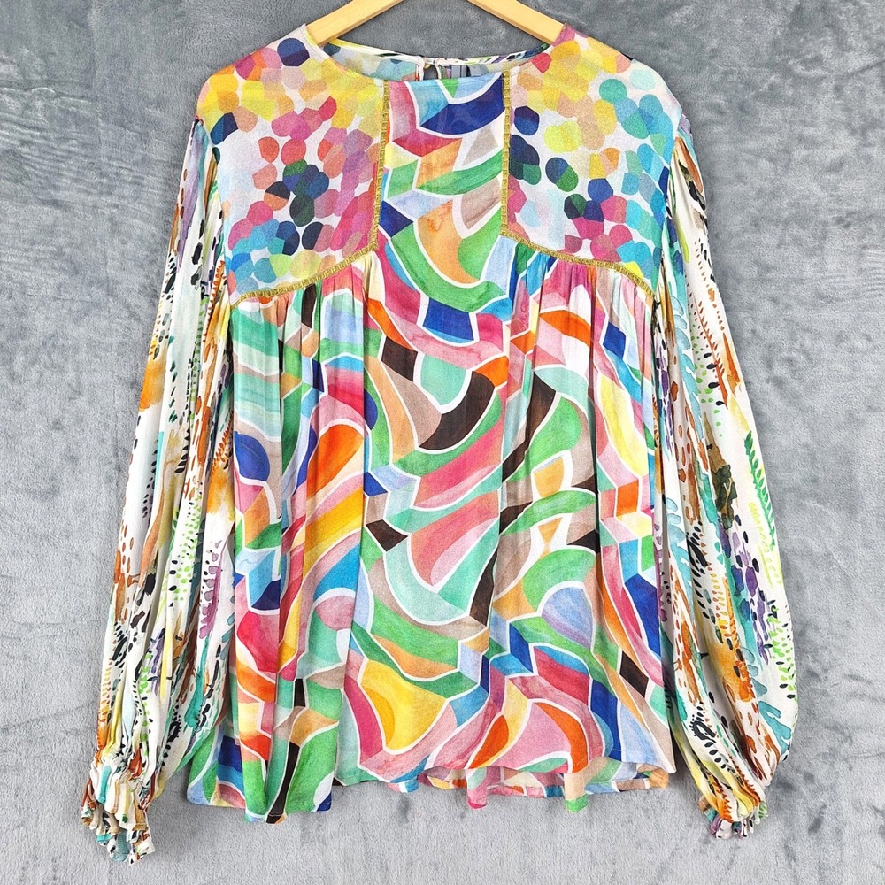 Anthropologie Blank London Top 1X Miranda Peasant Artsy Colorful Eclectic Boho